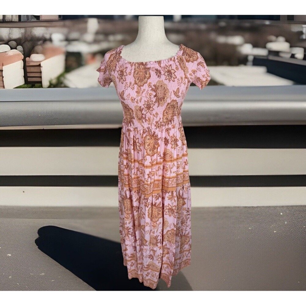 Vici Pink and Orange Pleated Midi Sundress